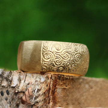 14k gold chunky ring, Carved wide ring for women, Thick boho ring, Unique thick statement ring, Handmade jewelry, Gift for her